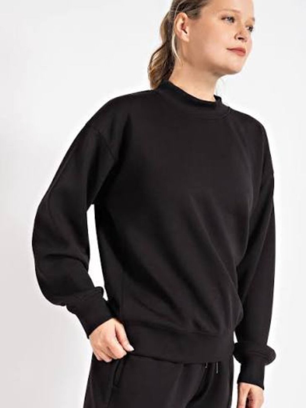 Rae Mode Ponti Crew Neckline Sweatshirt in Black